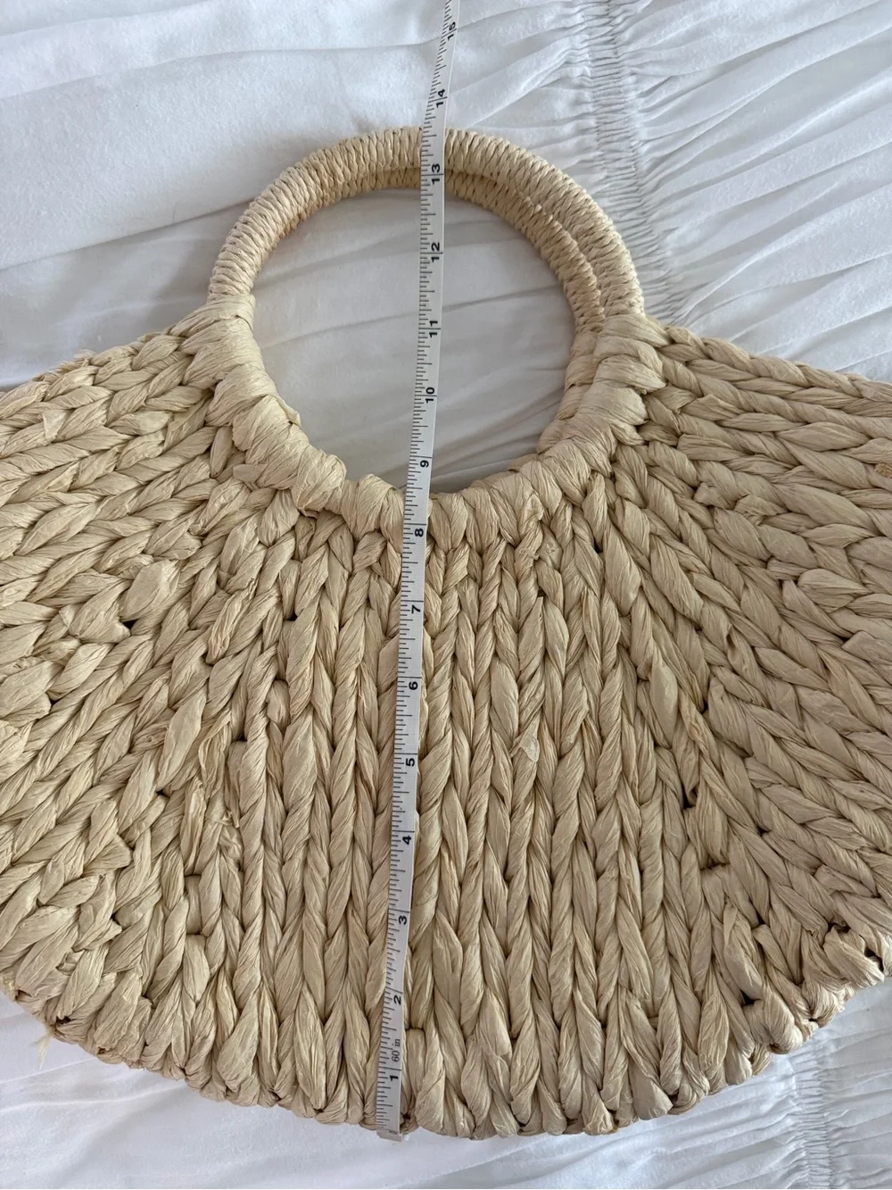 Natural Woven Raffia Circle Handle Tote Bag Boho Beach Purse Beige